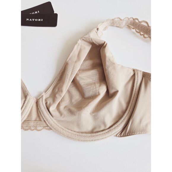 Natori Pure Luxe Unlined Unpadded Underwire Cafe Tan Embroidery Bra 30DDD - Picture 8 of 9